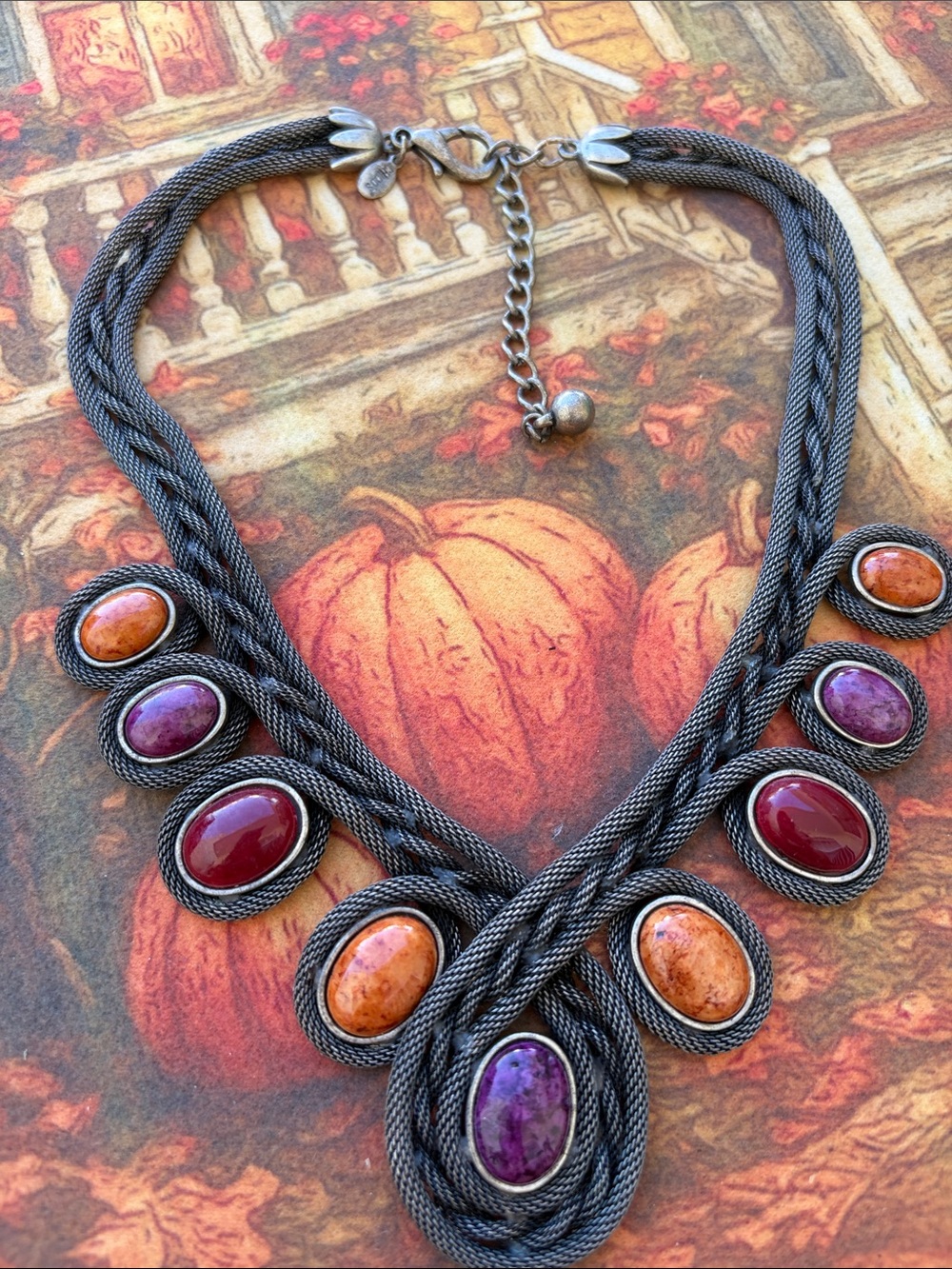 Chico's Purple and Orange Rope-Style Multi-Stone Necklace Fall colors 🍁